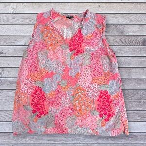 Talbots Pink Floral Sleeveless V-Neck blouse medium